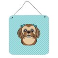 Micasa Checkerboard Blue Chocolate Brown Shih Tzu Aluminum Metal Wall Or Door Hanging Prints6 x 6 In. MI714180